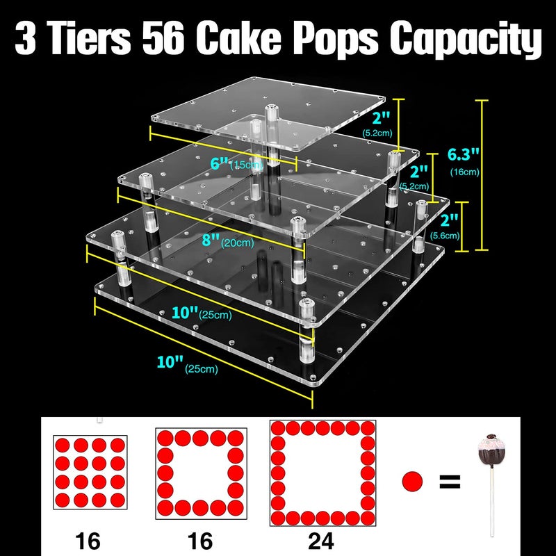 Goabroa Cake Pop Stand, 56 Holes 3 Tier Clear Acrylic Lollipop Holder, Cake Pop Holder Stand for Birthday Shower Decorations Weddings Parties Anniversaries Dessert Display - Image 3